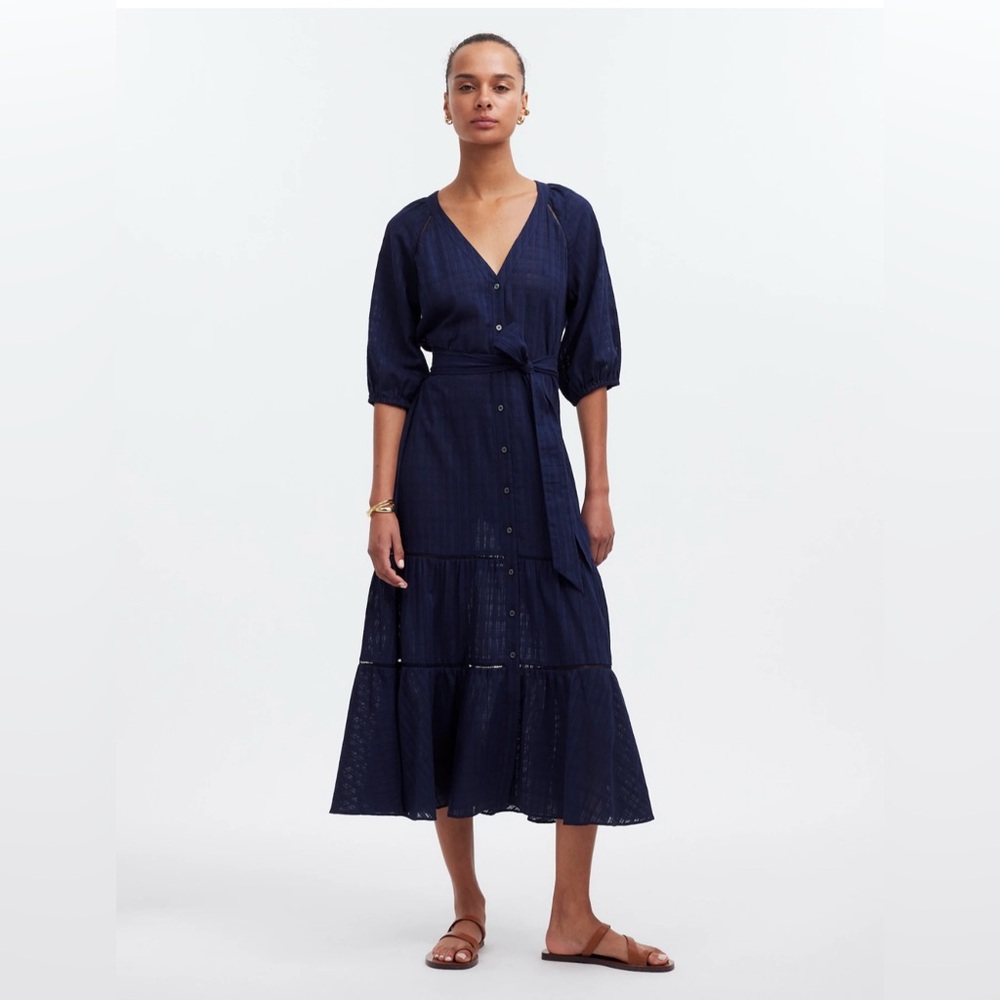 Madewell Tie-Waist Tiered Midi Dress